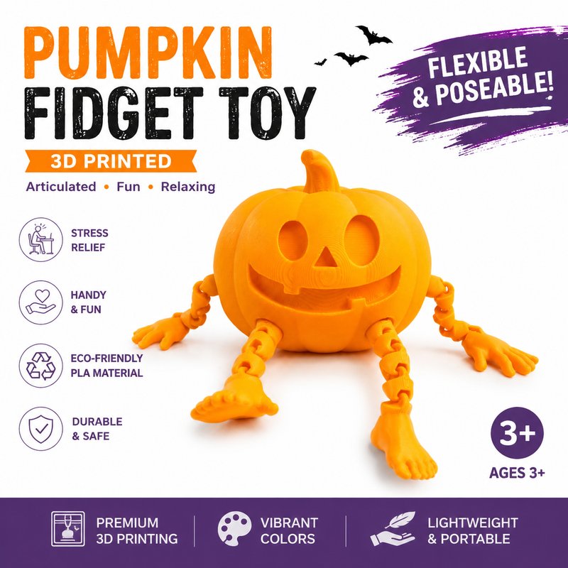 3D Printed Halloween Skeleton Pumpkin Man - Articulated Action Figure Desk Ornament Creative Birthday Gift Model