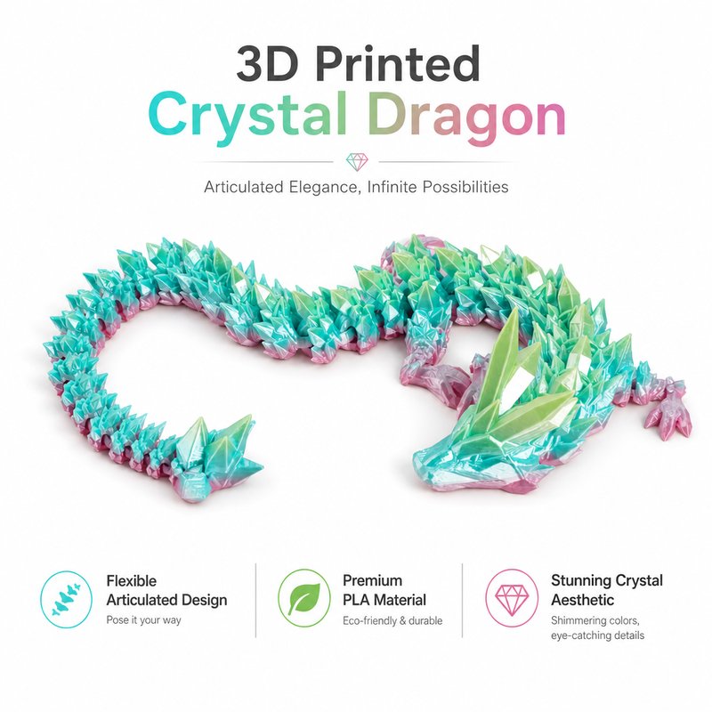 3D Printed Crystal Dragon Figurine - Articulated Chinese Dragon Mythical Creature with Dragon Egg Wholesale 20cm