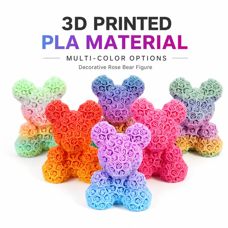3D Printed Rose Bear Figurine - Valentine's Day Eco-Friendly Material Flower Bear Model Forever Rose Gift Wholesale