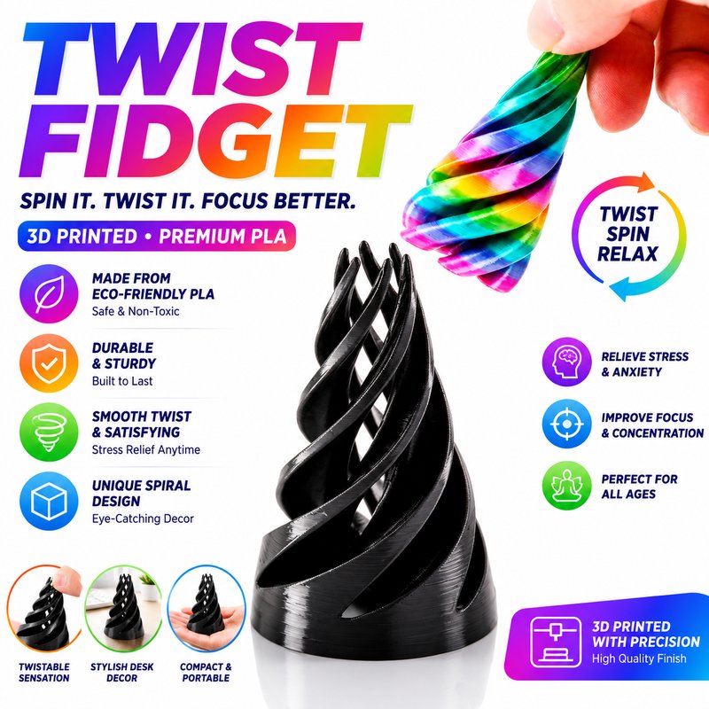 3D Printed Sensory Vortex Spinner Toy - Educational 3D Spiral Geometric Fingertip Fidget Desk Ornament