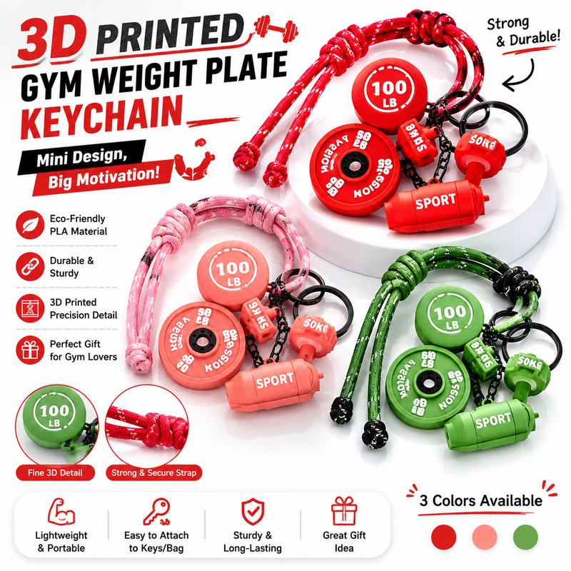 3D Printed Mini Gym Fitness Equipment - Detachable Keyring Creative DIY Backpack Pendant Decorative Gift