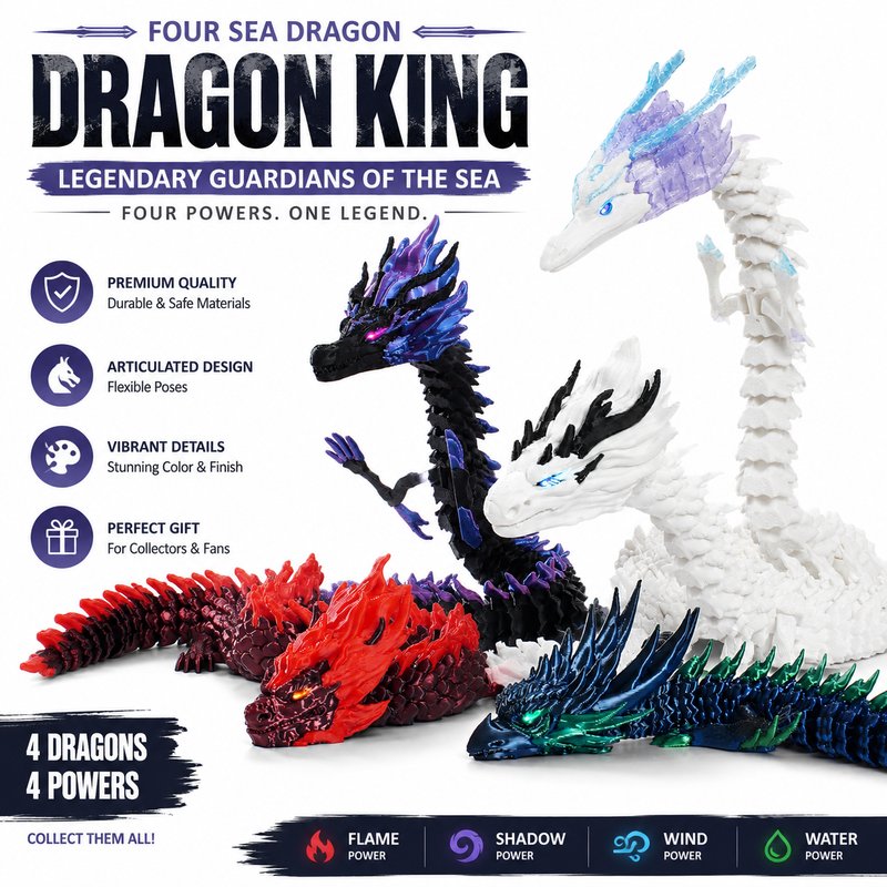 3D Printed Dragon King of Four Seas - Mythical Articulated Sea Dragon Craft Figurine Social Media Viral Wholesale