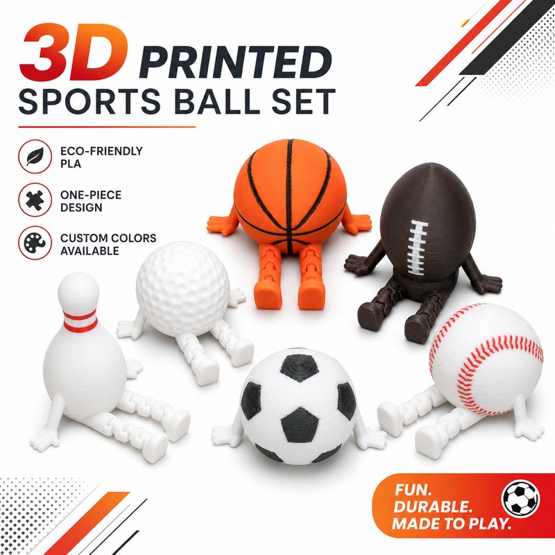 Cross-Border 3D Printed Sports Ball Figurine Collection - World Cup Inspired Sitting Sports Miniature Figures