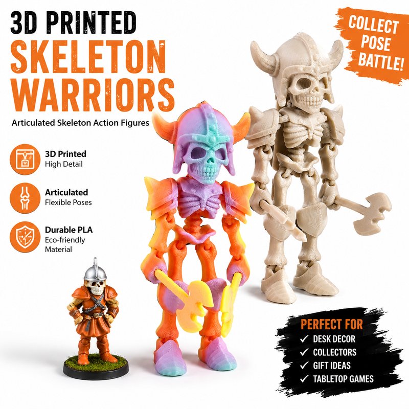 3D Printed Magnetic Skeleton Soldiers - Articulated Skull Warrior Figures with Weapons Action Figure Toy Wholesale